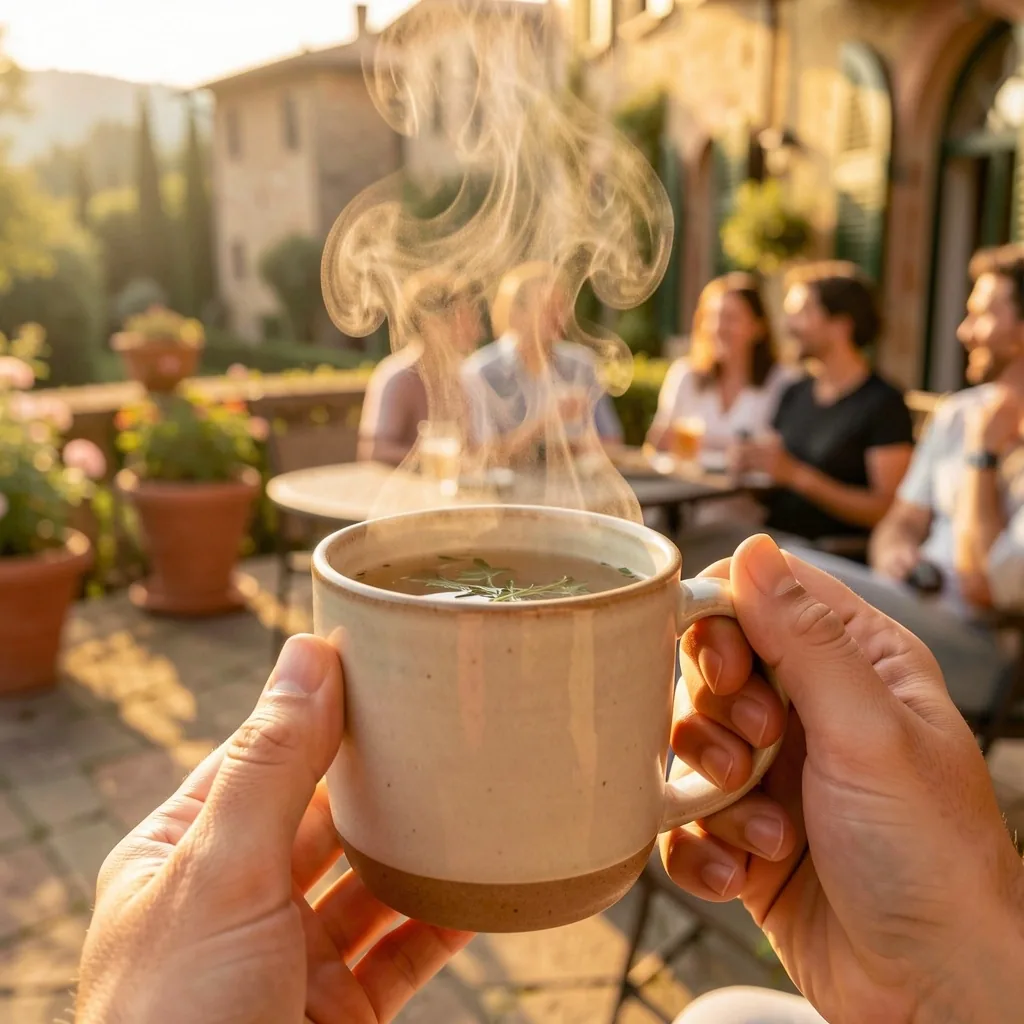 Teiera con tè keto versato in tazza ceramica