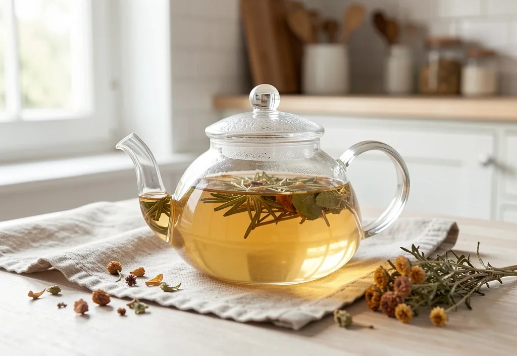 Teiera di vetro con infuso ambrato