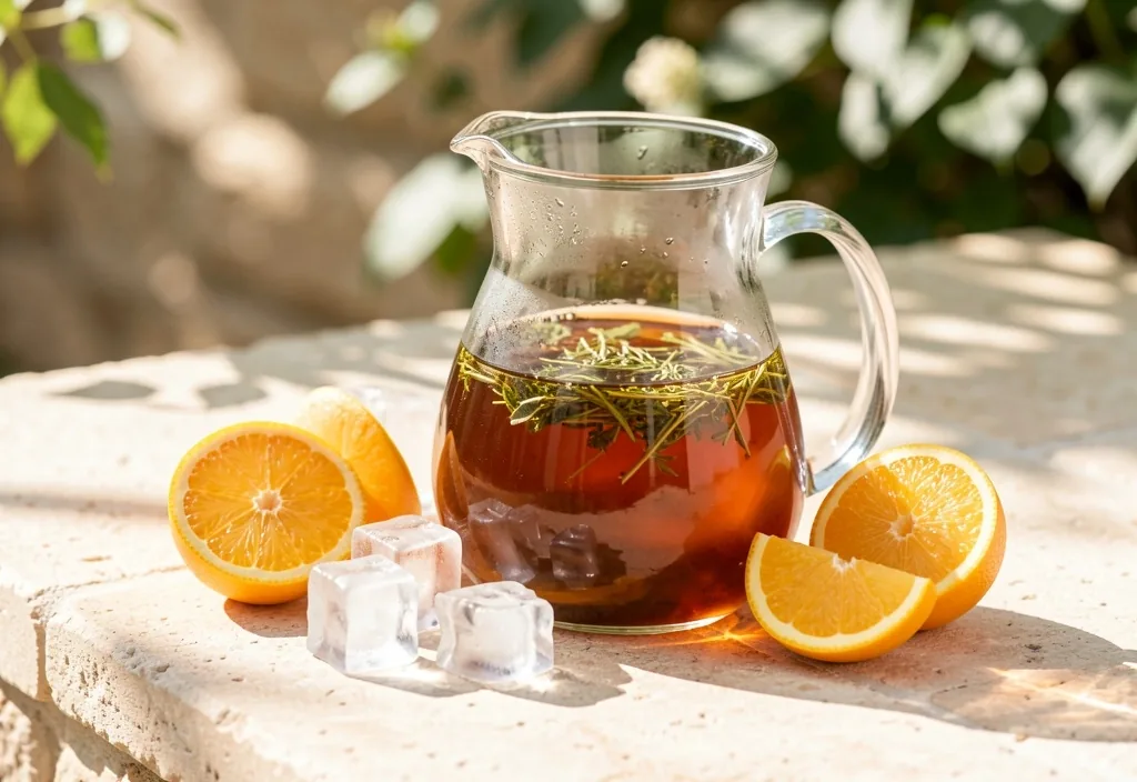 Bicchiere di tè freddo con fette di limone e menta